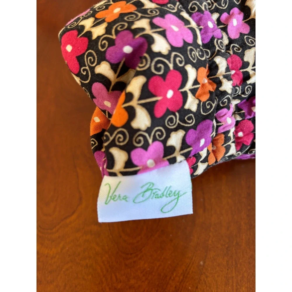 Vera Bradley Quilted Floral Drawstring Wine/Gift Bag Black Pink Orange Purple